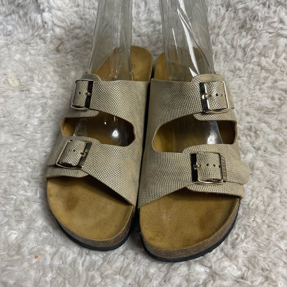 Plakton beta leather Straps Sandals Gold  reptile prints  made in spain EUR SZ42